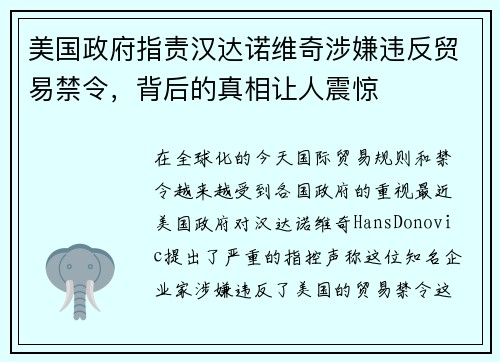 美国政府指责汉达诺维奇涉嫌违反贸易禁令，背后的真相让人震惊